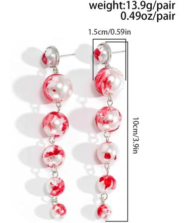Feylie Halloween Blood Stained Pearl Earrings | Long Tassel Drops | Imitation Barrels Quasten Jewelry for Women & Girls - Buy Online on GoSupps.com