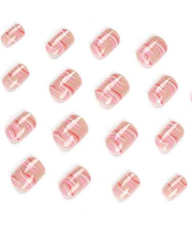 24Pcs French Short Square Glossy Press on Nails with Glue - Pink & Red Waves - Buy Online on GoSupps.com