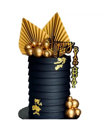 23 PCS Acrylic Right Angled Vertical Happy Birthday Cake Topper Gold Palm Leaves Balls Cupcake Toppers for Birthday Wedding Baby Shower Party Decoration (golden)