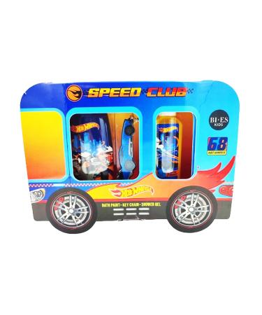 Hot Whils Speed Club Bath Time Kids Gift Set - Refreshing Shower Gel (250ml) Vibrant Bath Paint (60ml) and a Cool Hot Wheels Key Chain for Kids