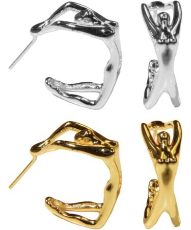 ROYALEAD Irregular Body Shape Stud Earrings Unique Piercing Earrings Fashion Jewelry Simple Punk Earrings for Women Girls Gold-color - Buy Online on GoSupps.com