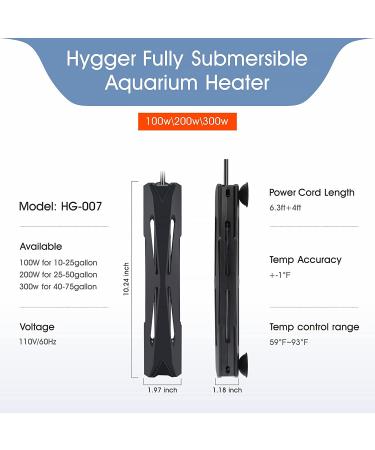 Hygger 300W Aquarium Heater with LED Display Controller | Quartz Submersible Fish Tank Heater for 40-75 Gallon Tank - Buy Online on GoSupps.com