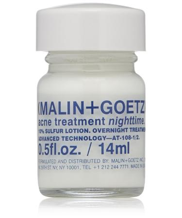 Malin + Goetz Acne Treatment Nighttime overnight spot-treatment, treats blemishes without drying skin. calms skin, fights impurities, prevents signs of scarring. all skin types, vegan, 0.5 Fl Oz