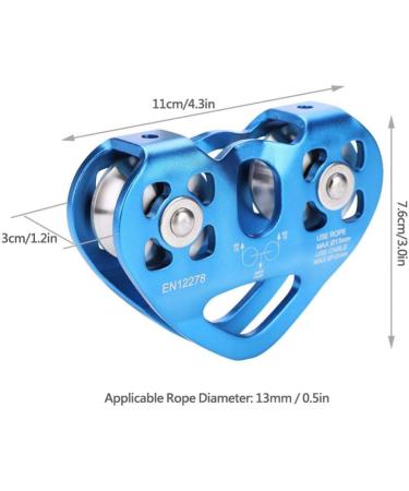 Alomejor Climbing Pulley 30KN | Outdoor Double Axle Heart-shaped Tandem Pulley Cart (Blue) - Ideal for Rock Climbing & Rope Work - Buy Online on GoSupps.com