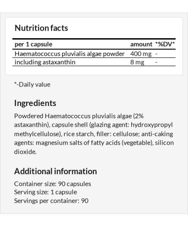 Astaxanthin 8 mg - Vegan Capsules (90 ct) from Haematococcus Pluvialis - Strong Antioxidant - 3 Months Supply by Apollos Hegemony - International Shipping Available - Buy Online on GoSupps.com
