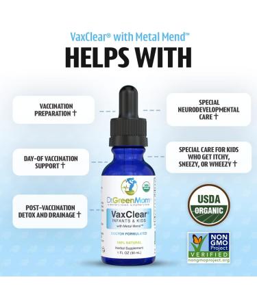 Dr. Green Mom Organic VaxClear with Metal Mend, Herbal Heavy Metal Detox Drops for Kids and Infants with Chlorella, Turmeric, Cilantro and Milk Thistle to Cleanse and Support Immune Response - Buy Online on GoSupps.com
