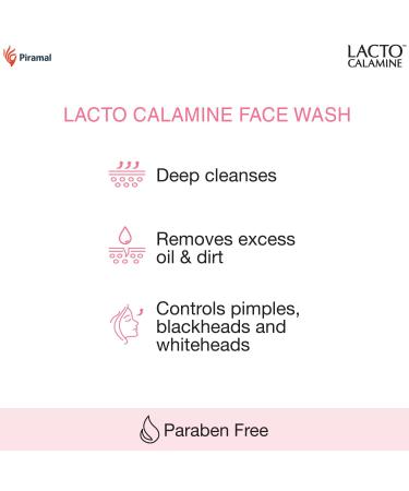 Lact'o Calamin'e Face Wash For Oily Skin |100ml each- Pack of 1 | Niacinamide & Vitamin E | Facewash Reduces Excess Oil Controls Pimples Blackheads & Whiteheads |Face wash For Women & Men - Buy Online on GoSupps.com