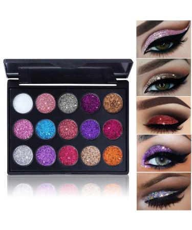 15 Colors Glitter Shimmery Sparkle Glittery Eyeshadow Makeup Palette Pallet Glitter for Girls,Pink Silver Red Rose Green Sparkling Sparkly Glitter Gel Pigment Eyeshadow Face Paint Makeup Palette 01 1 Count (Pack of 1) 15 C…