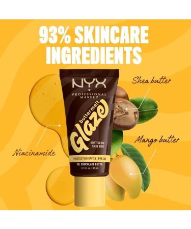  NYX PROFESSIONAL MAKEUP NYX Professional Makeup - Hydrating Foundation SPF 30 - Long-Lasting Wear Up to 12h - 93% Skincare Ingredients - Vegan Formula - Buttermelt Glaze Tint - Shade: Chocolate Buttermelt - 30ml - Buy Online on GoSupps.com