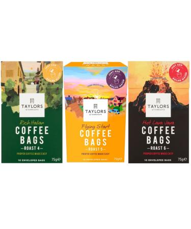 Coffee Bundle with Taylors of Harrogate Coffee Bags Pack 30 Sachets (3 Pack Bundle Rich Italian Hot Java Lava Flying Start) - Buy Online on GoSupps.com