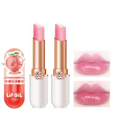 3 Pieces Color Changing Lip Balm Pack Peach Essence Lip Care Set Waterproof Lip Stain Cute Lipsticks for Teen Girls (Set A)