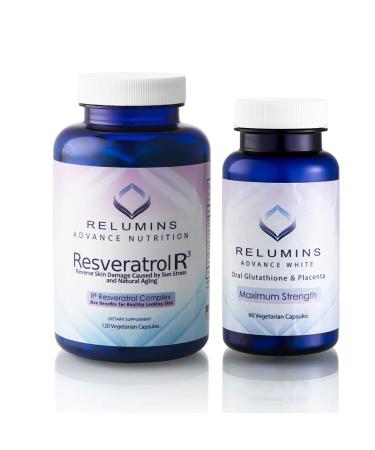 Relumins Glutathione & Resveratrol Bundle Advanced Glutathione with Rose HIPS (60 Capsules) & High-Potency Resveratrol with Grape Seed & Red Wine Extract (120 Capsules) for Skin and Immune Health