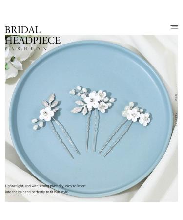 Earent Bride Wedding Flower Pearl Hair Pins - Pack of 3 | Bridal Hair Accessories for Women and Girls - Buy Online on GoSupps.com
