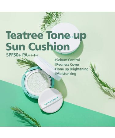 BRING GREEN Tea Tree Tone-up Sun Cushion SPF 50 | Zinc Oxide Sunscreen for Sensitive Skin | Redness Relief & Sebum Control - Buy Online on GoSupps.com