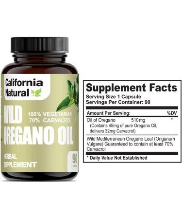 California Natural Wild Oregano Oil Vegetarian Soft Capsules - 100 Vegetarian Capsules, 70% Carvacrol - Immune & Digestive Support for Gut Health - Herbal 90 Count - Buy Online on GoSupps.com