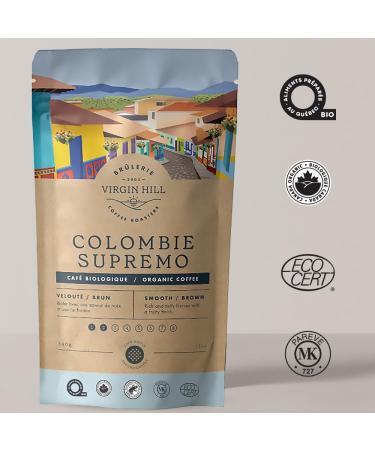 Virgin Hill Coffee - Organic Colombian Supremo Brown - Smooth Intensity & Mild Roast - Three Quarters of a Pound of High-Grade Arabica Ground Coffee - 12oz / 340 grams Ground 12oz. / 340 grams - Buy Online on GoSupps.com