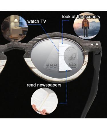 Fashion Wood Grain Round Frame Reading Glasses for Men Women Progressive Multifocus Anti Blue Light Readers(Couleur:Noir Grandeur:1.5x) - Buy Online on GoSupps.com