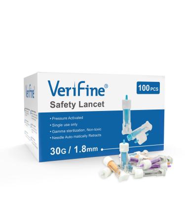 Verifine Comfort Lancets for Diabetes Testing  Pressure Activated Safety Lancets  30G 1.8 mm Depth 100 pcs/Box 30g1.8mm