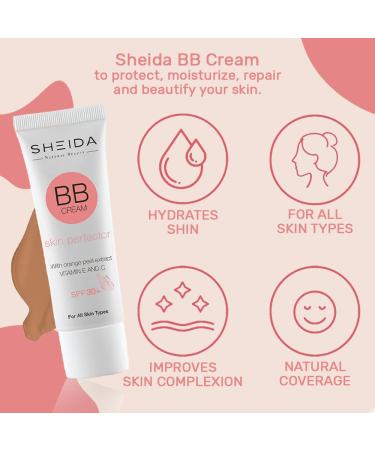 Sheida BB Cream 50ml SPF 30 - UVA+UVB Protected Skin Perfector with Orange Peel Extract - Moisturizing Mineral Sunscreen for Flawless Coverage and Line Repair - Buy Online on GoSupps.com