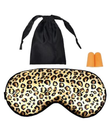 HappyDaily Pack of 3 Sleep Mask Set with Luxury Travel Pouch and Boxed Ear Plug - Soft and Comfortable Eye Shade Eye Cover for Full Night Sleep Nap Travel (Leopard)