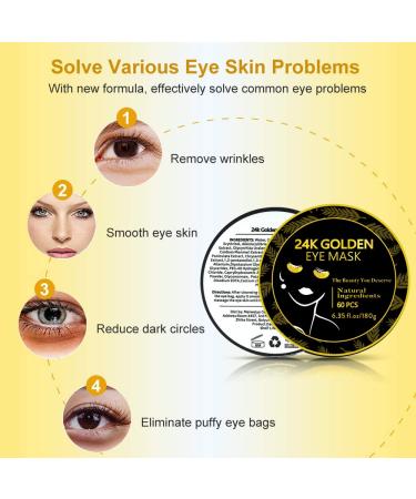 24K Gold Under Eye Patches - 60PCS Anti-Aging Collagen Gel Masks for Puffy Eyes Dark Circles and Fine Lines - Moisturizing Treatment for Men & Women - Buy Online on GoSupps.com