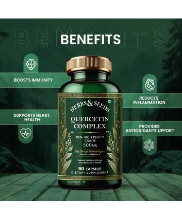 HERBS & SEEDS Quercetin Complex 500mg Supplement Natural Vegan Sources with Bioflavonoids & Potent Antioxidants for Cellular Health Support & Promotes Immunity 90 Capsules - Buy Online on GoSupps.com