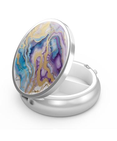 Pill dose with 3 compartments portable pill box for bag or wallet pills decorative metal medicine vitamin organizer unique gift (abstract marble) 51-abstract marble 1 piece