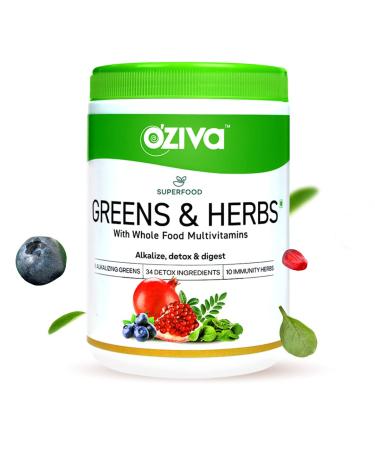 Oziva Superfood Greens & Herbs Powder | 0.55 Lb (250 gm) | with Chlorella Curcumin Spirulina Maca Moringa & More for Cleanse Detox & Energy Vegan & Keto Friendly (8.81 oz) 8.8 Ounce (Pack of 1)