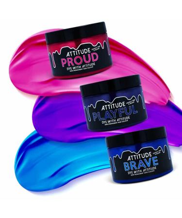 Attitude Hair Dye Semi Permanent Hair Coloration COTTON CANDY Trio Combo Set of 3 Hair Dye Pots Blue/Pink/Violet