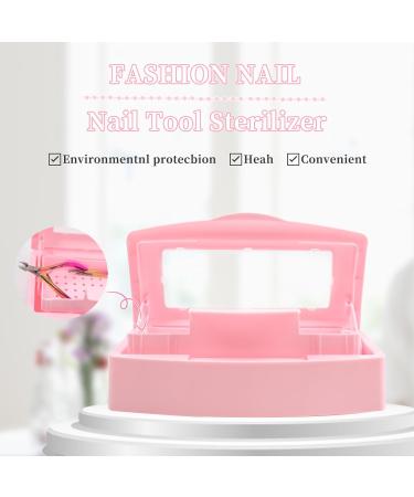 Nail Tool Sterilizer Box | Plastic Sterilizing Tray for Salon & Spa | Organize Nail Tweezers Eyelash Extensions - Pink - Buy Online on GoSupps.com