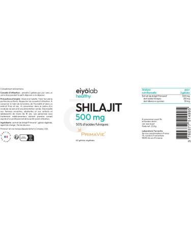 Shilajit Brevet PRIMAVIE | Extrait Pur en G lules | Immunit Musculation et Articulations | Riche en Acide Fulvique (50%) et en Acide Humique (10%) | 60 G lules V g tales | Eiyolab - Buy Online on GoSupps.com