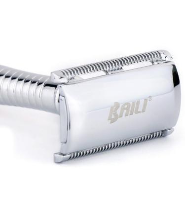 BAILI 3-Piece Double Edge Safety Razor | Long Handle Wet Shaving for Men & Women | 5 Platinum Blades & Stand - BD194 - Buy Online on GoSupps.com