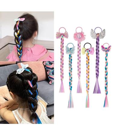 HH FASHION 6 Pieces Colored Braids With Rubber Bands 15 Inch Highlights Bow Colorful Ponytail for Girl Birthday Party and Holiday Dress Up 15 Inch(Pack of 6) Multicolour