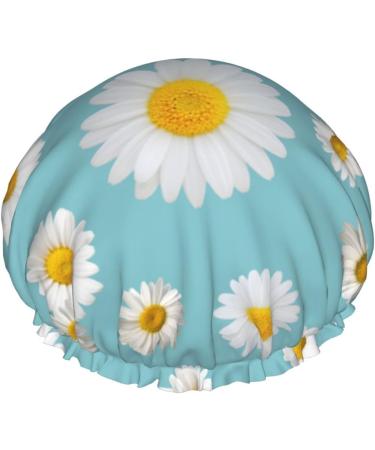 JGPYE Reusable White Daisy Floral Shower Cap for Women - Waterproof Double Layers Bathing Hair Hat - One Size Fits All - Elegant Floral Design - Buy Online on GoSupps.com