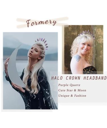 Formery Star Mary Halo Crown Headband - Silver Crescent Moon Amethyst Purple Crystal Goddess Headpiece for Women - Buy Online on GoSupps.com