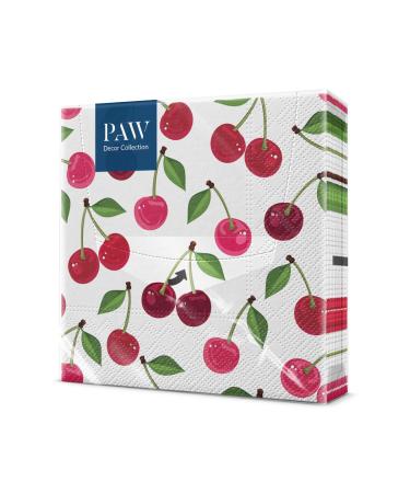 PAW - Napkins 3 -layer (33 x 33 cm) I 20 pieces I perfect for birthdays parties weddings communion and celebrate I paper napkins colorful - pattern with fruit cherries I cherries pattern