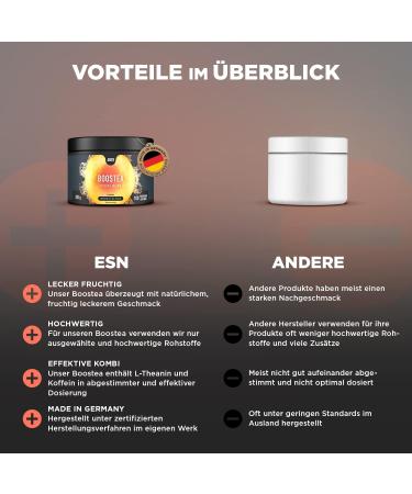 ESN Boostea Infused Ice Tea Peach 2 x 200g - Vegan Caffeine Booster with L-Theanine & Green Tea Extract - Free Shaker - Quality Made in Germany - Buy Online on GoSupps.com
