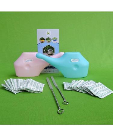 HealthGoodsIn - Set of 2 Traveler s Plastic Neti Pot for Nasal Cleansing with 5 Sachets Salt + 2 Brushes | Compact and Travel-Friendly Design | Natural Treatment for Sinus Infection and Congestion - Buy Online on GoSupps.com
