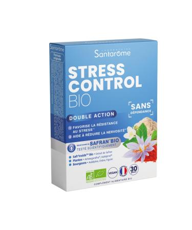 Santarome Bio - Stress Control Bio - Compl ment Alimentaire Anti-Stress et Anxi t - Bien- tre physique & mental - A base de plantes - Safran Rhodiola Aub pine - 30 G lules - V gan - Made In France Neutre 30 unit (Lot de 1)