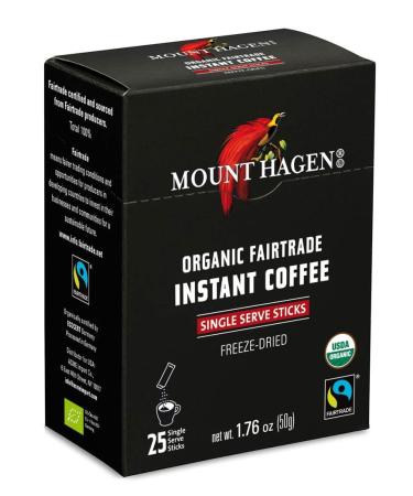 Mount Hagen Organic Instant Regular Coffee, 25 Count Single Serve packet Net wt 1.76 oz (50g) 1.76 Ounce (Pack of 1)