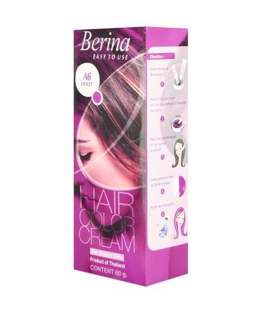 BERINA A6 PERMANENT HAIR DYE COLOR CREAM PURPLE CRAZY FASHIONS PUNK STYLE