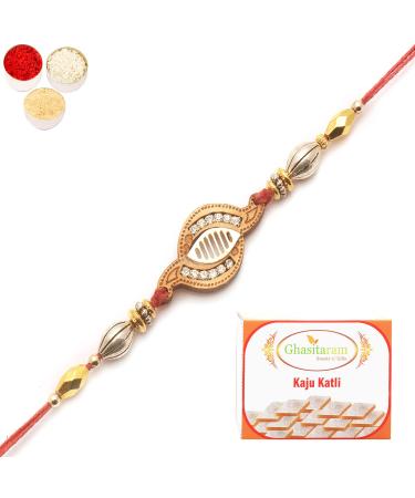 Ghasitaram Gifts Rakhi for Brother Rakhis Online - WO-13 Diamond Rakhi with 200 GMS of Kaju katli