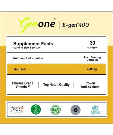 E Gen 400 Vitamin E Capsules for Glowing Skin Face and Hair Nutrition (30 Capsules) - Buy Online on GoSupps.com