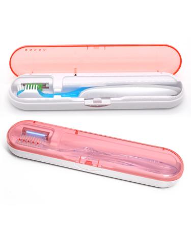 MOOFFZ Smart Toothbrush Case U V Cleaning Light Portable Toothbrushes Holder for Travel/Camping/School/Home Pink/White