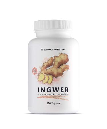 BAFOXX Nutrition Ginger capsules high - 180 pieces for 6 months - natural product with 300 mg ginger powder - vegan and without additives - German brand quality