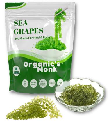 Organics Monk Organic Sea Grapes, Dehydrated lato, Organic seaweed - Umibudo - Green caviar - Caulerpa lentillifera - Delicious Crunchy Healthy Freshness from the Oceaneagrapes , Superfood From the sea 100 Grams