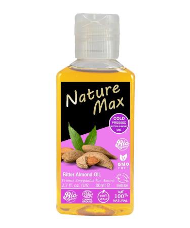 Nature Max Bitter Almond Oil Natural Cold Pressed Premium Egyptian Undiluted Pure Egypt for Hair and Skin No Additives No GMO Kosher Halal (1 Pack 2.7 oz / 80 ml)