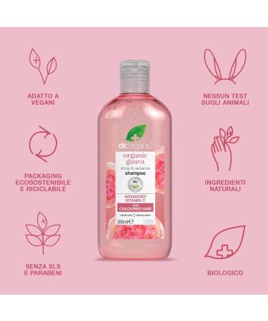 Dr Organic Guava Shampoo - Vitamin C - Natural & Vegan - Coloured Hair - Cruelty Free - Paraben & SLS Free - 265ml - Buy Online on GoSupps.com