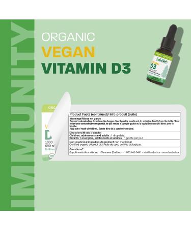 Certified Organic VEGAN Plant-Based Vitamin D3 Drops - 1000IU per drop - 490 Servings - Unflavoured - 13.5ml - Immune System Support - Made in Canada 13.5 ml (Pack of 1) - Buy Online on GoSupps.com