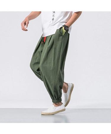 Men's Fashion Casual Solid Color Drawstring Pants | Wide Leg Elasticated, Plus Size | Army Green - Buy Online on GoSupps.com